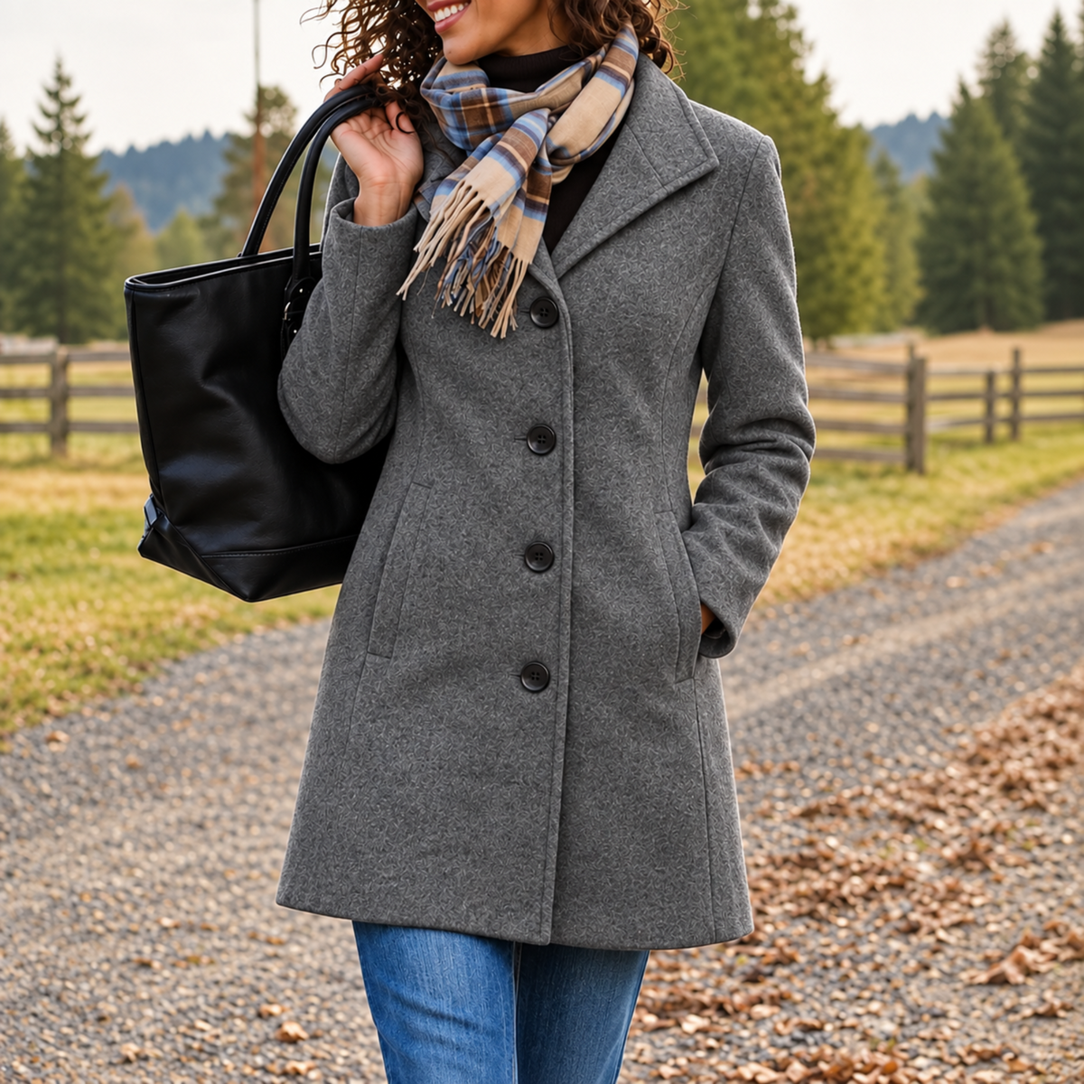 Women's Longline Wool-Look Coat, Regular Fit Button Front Overcoat