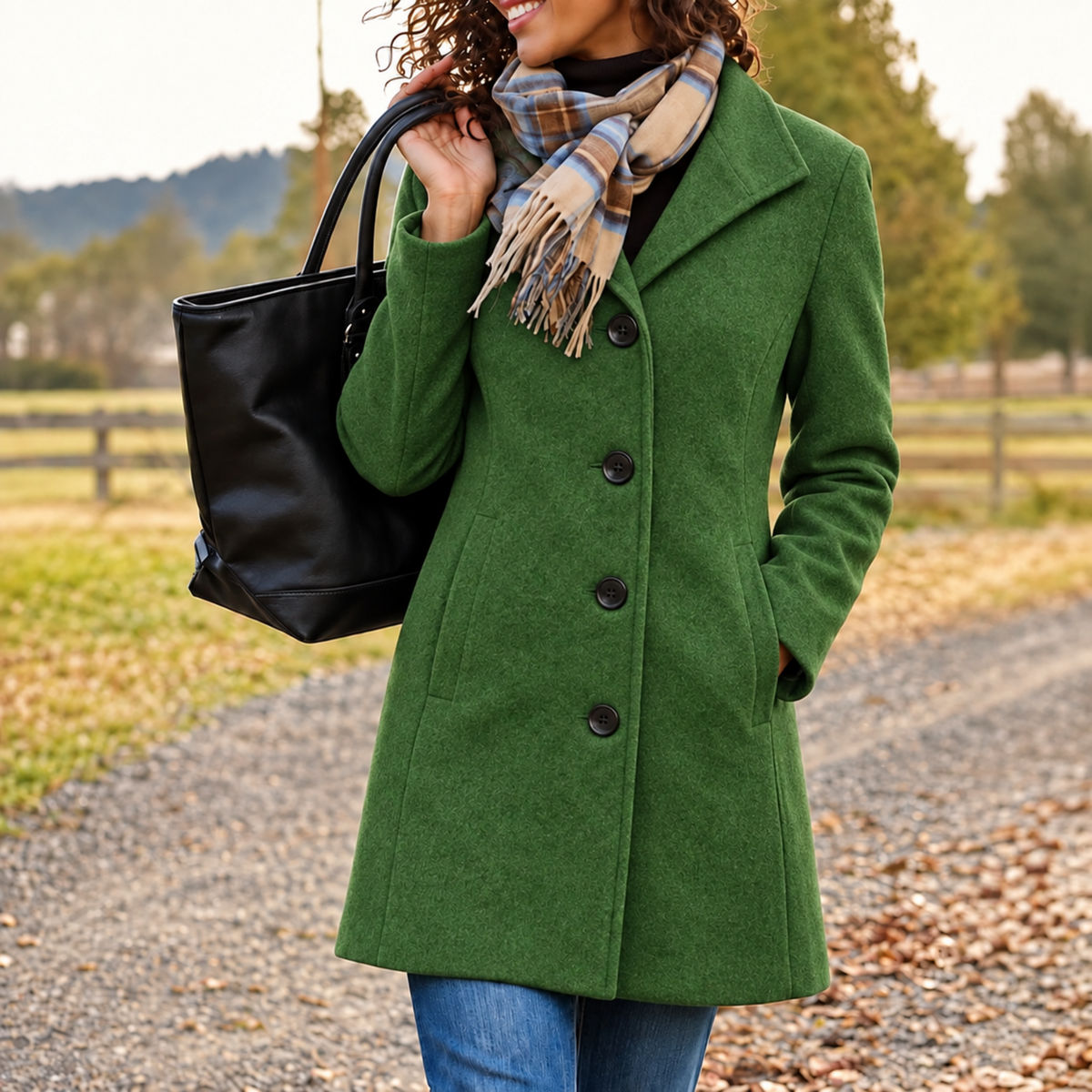 Women's Longline Wool-Look Coat, Regular Fit Button Front Overcoat