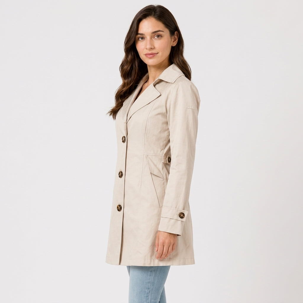 Women's Belted Trench Coat, Mid-Length, Notch Collar, Regular Fit