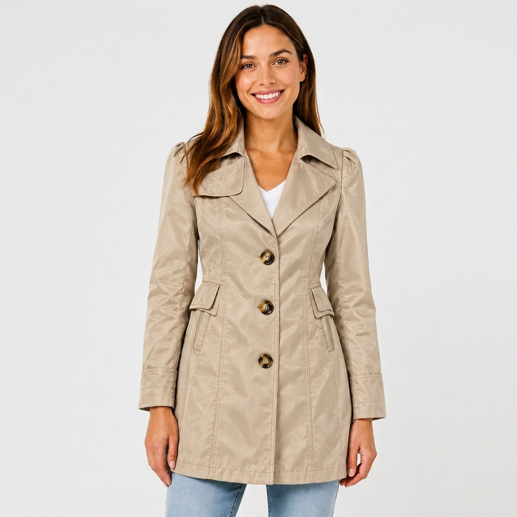 Women's Belted Trench Coat, Mid-Length, Notch Collar, Regular Fit