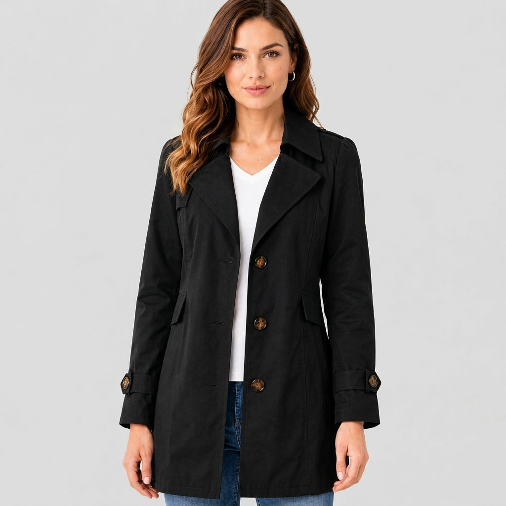 Women's Belted Trench Coat, Mid-Length, Notch Collar, Regular Fit