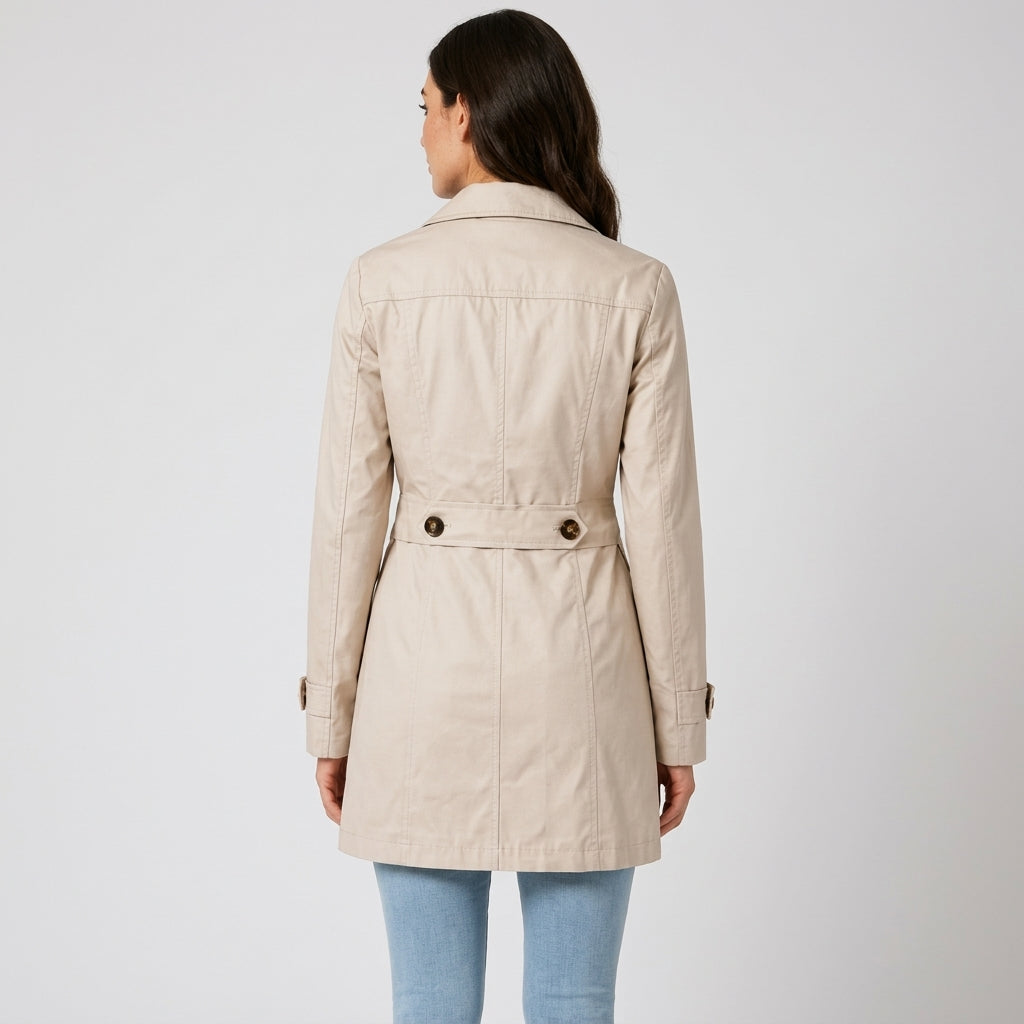 Women's Belted Trench Coat, Mid-Length, Notch Collar, Regular Fit