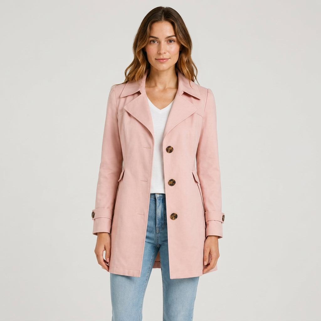 Women's Belted Trench Coat, Mid-Length, Notch Collar, Regular Fit