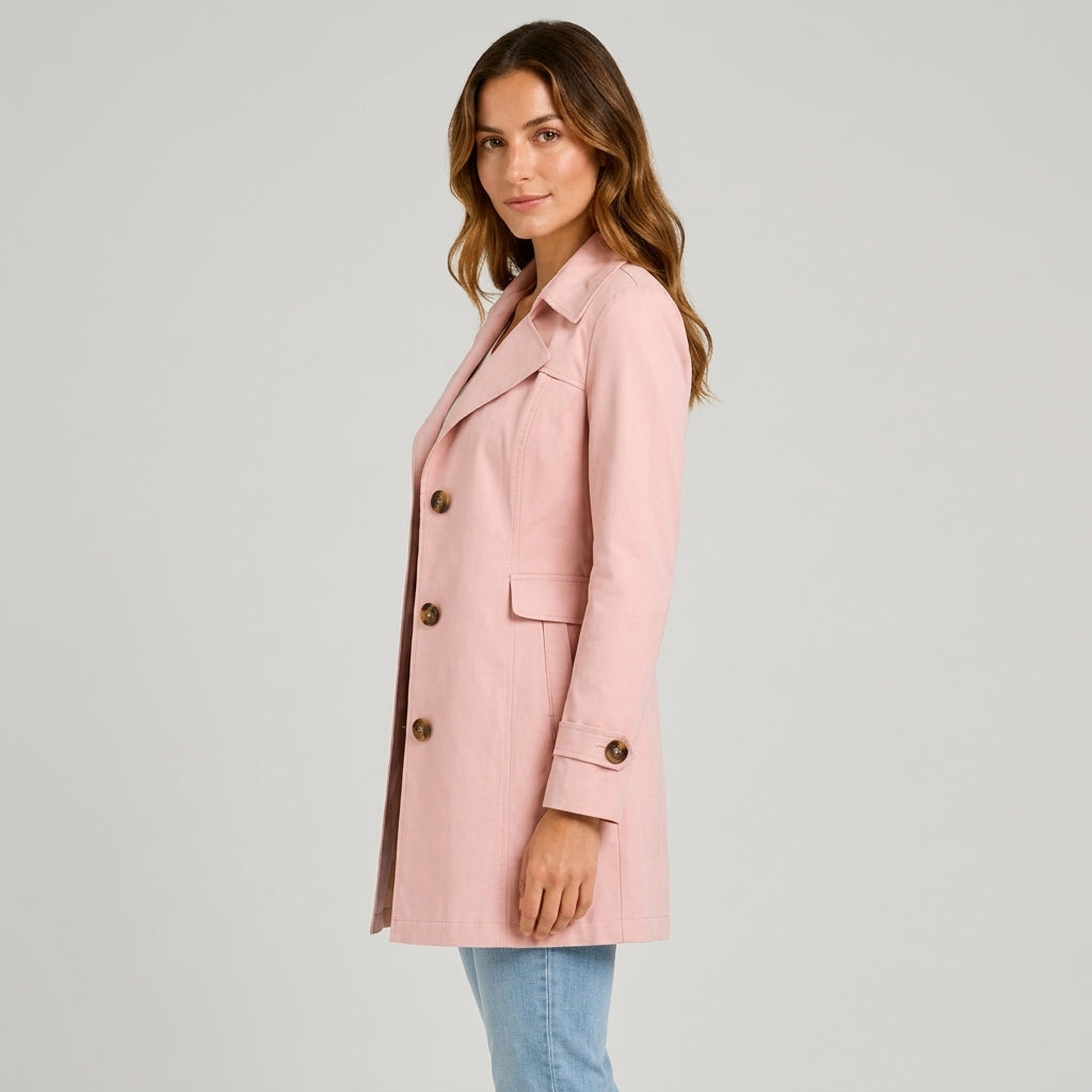 Women's Belted Trench Coat, Mid-Length, Notch Collar, Regular Fit