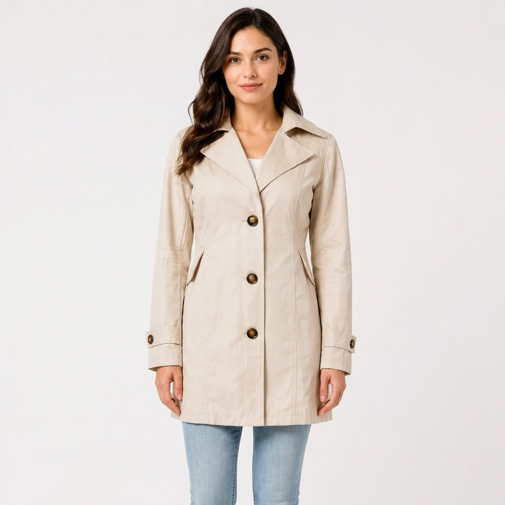 Women's Belted Trench Coat, Mid-Length, Notch Collar, Regular Fit