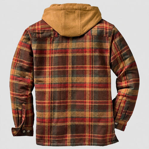 Men's Hooded Quilted Flannel Shacket, Regular Fit Check Jacket