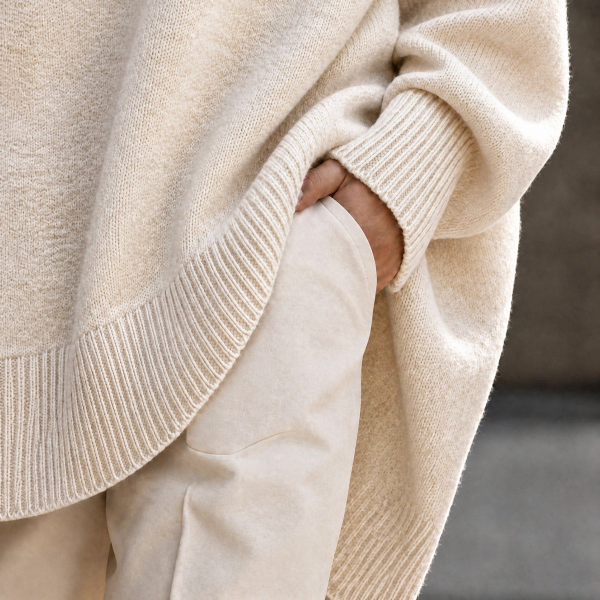 Women's Oversized Ribbed Cuff Jumper, Relaxed Fit Asymmetric Hem Knit
