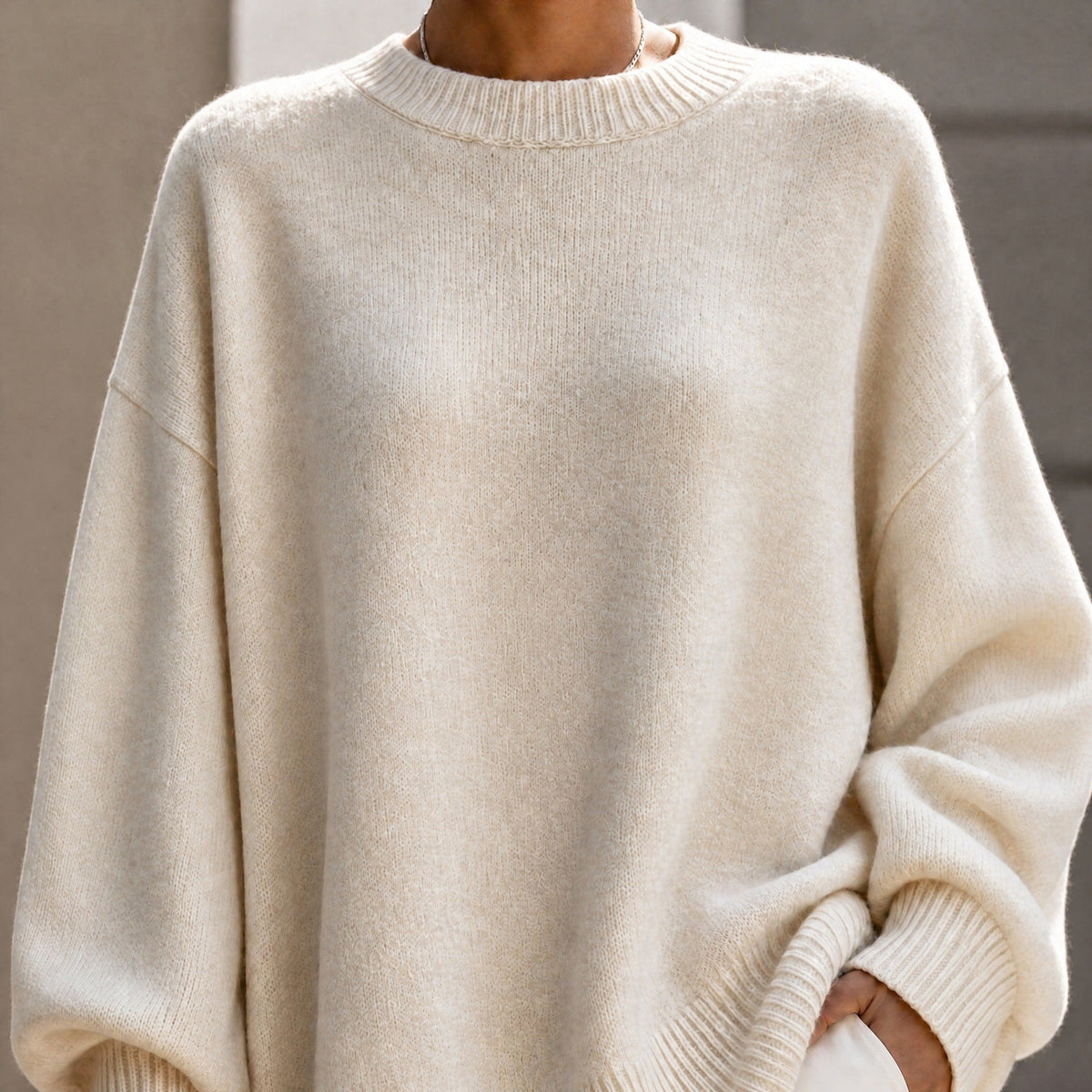 Women's Oversized Ribbed Cuff Jumper, Relaxed Fit Asymmetric Hem Knit