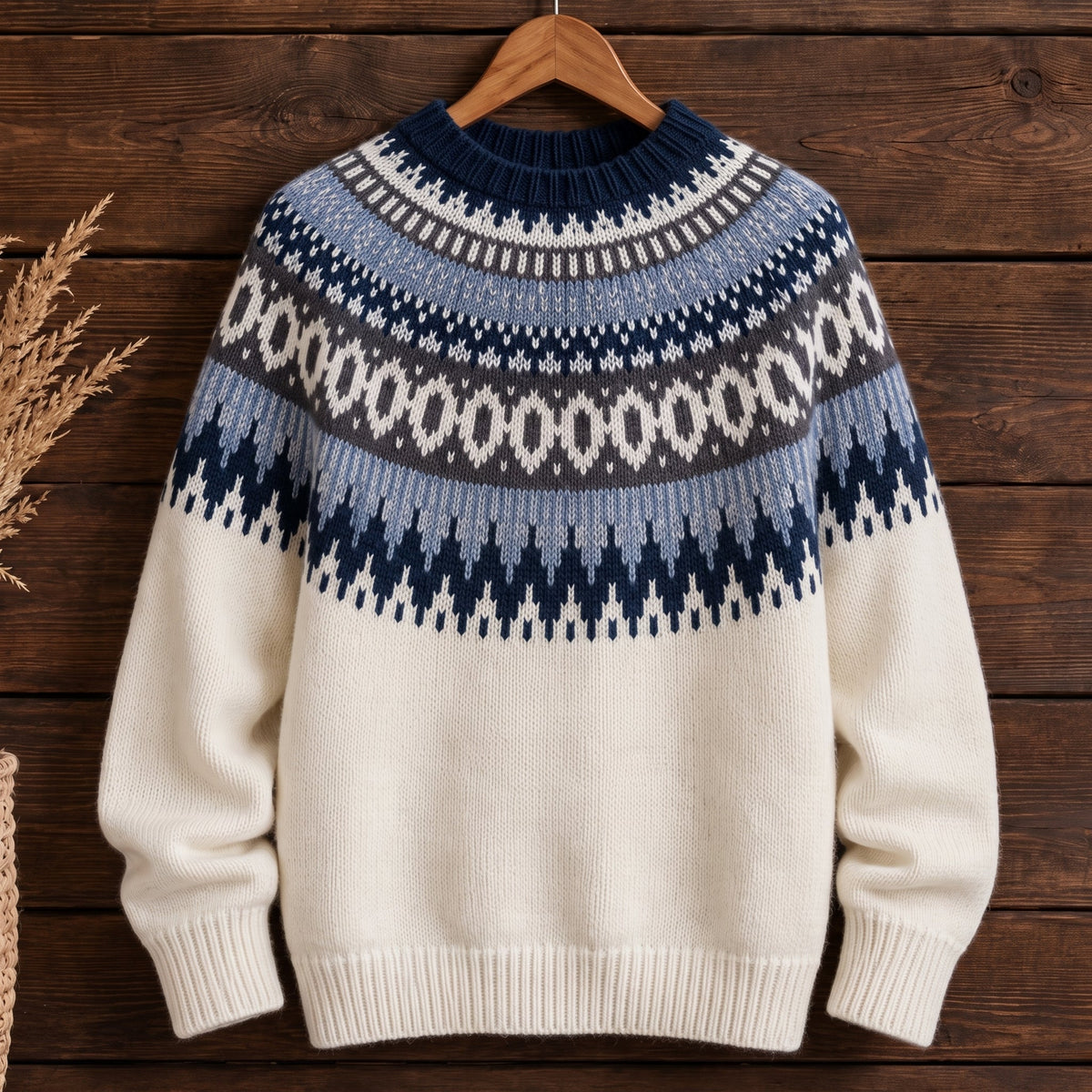 Women's Fair Isle Yoke Knitted Jumper, Round Neck, Relaxed Fit