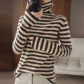 Women's Striped Turtleneck Jumper, Roll Neck, Relaxed Fit Knit