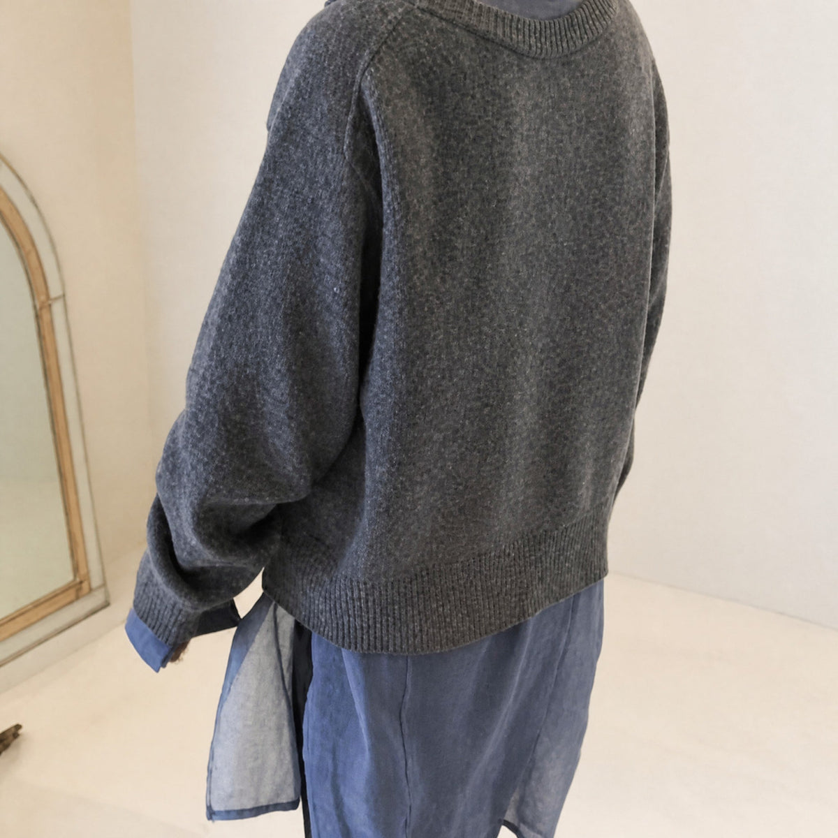 Women's Asymmetric Button Cardigan with Contrast Collar, Relaxed Fit