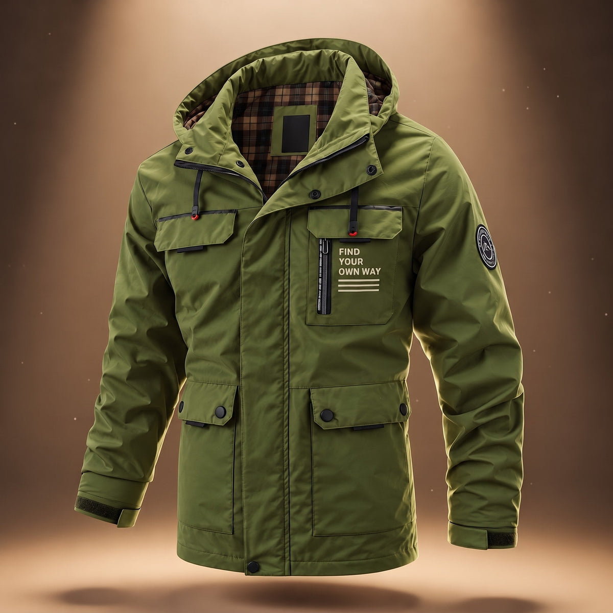 Men's Hooded Parka Jacket with Multi Pocket Design, Regular Fit