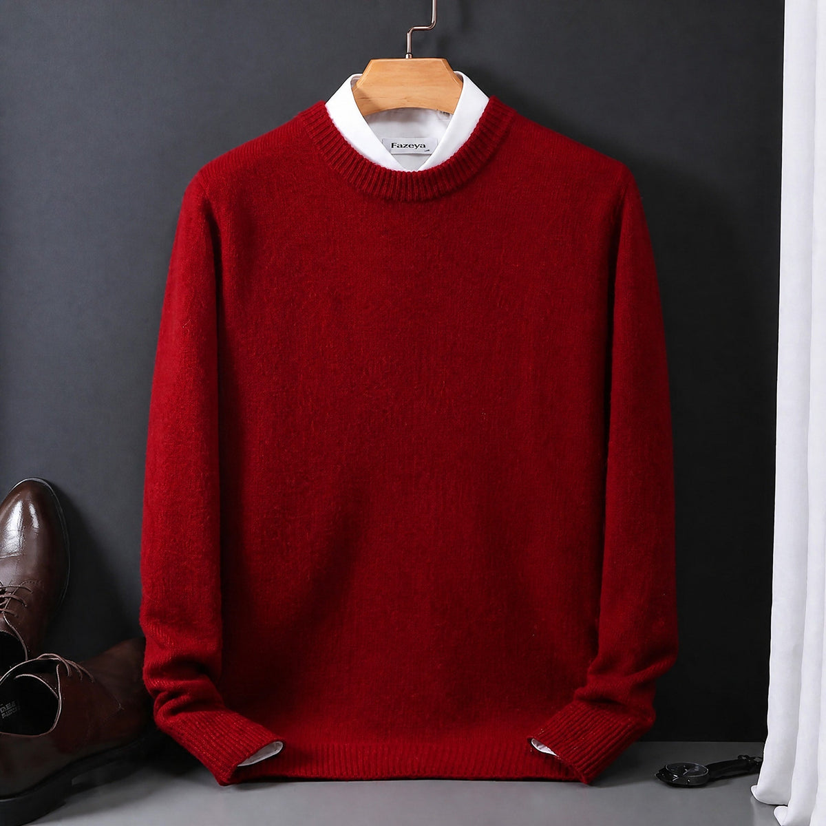 Men's Mock Neck Knit Jumper with Layered Shirt Collar, Regular Fit