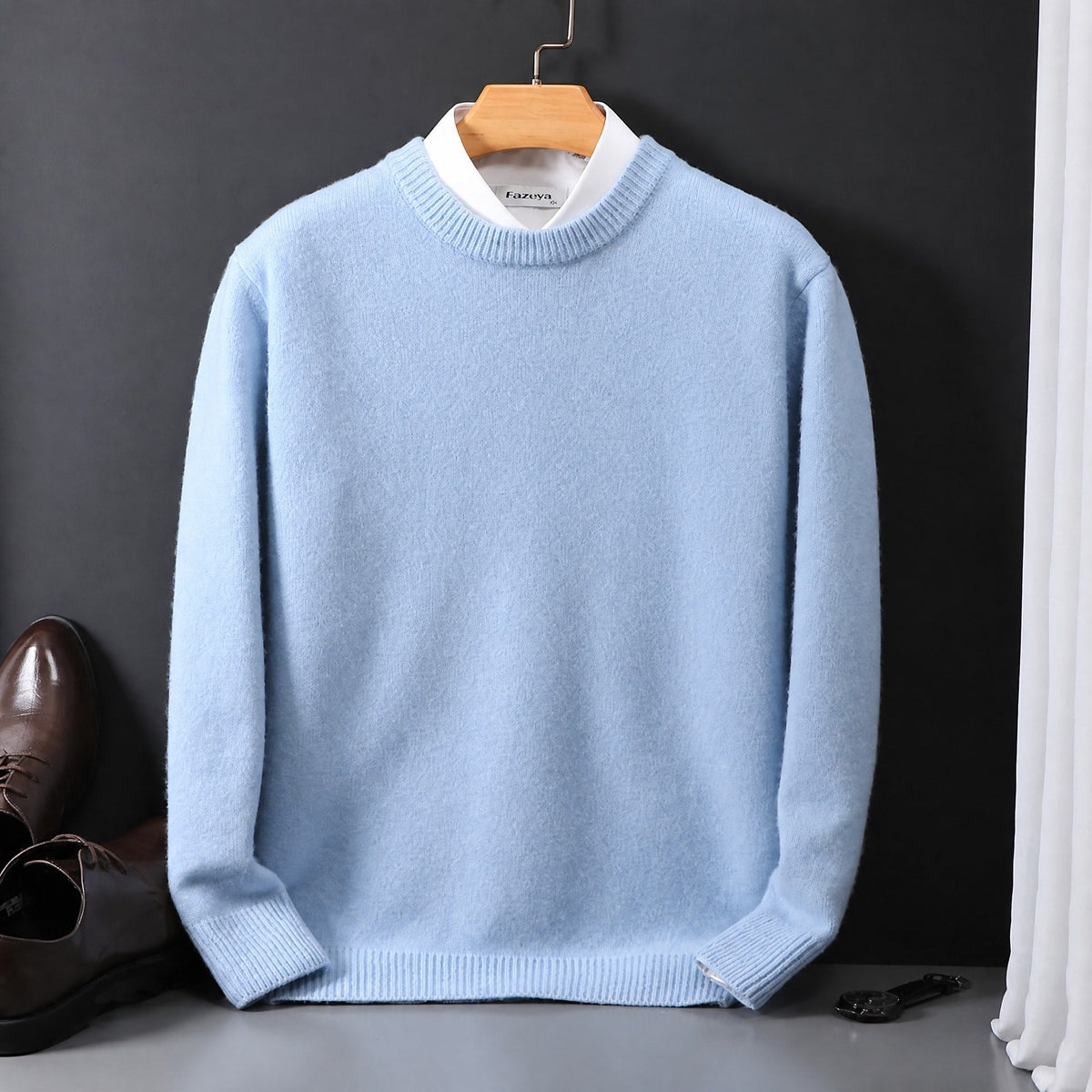Men's Mock Neck Knit Jumper with Layered Shirt Collar, Regular Fit