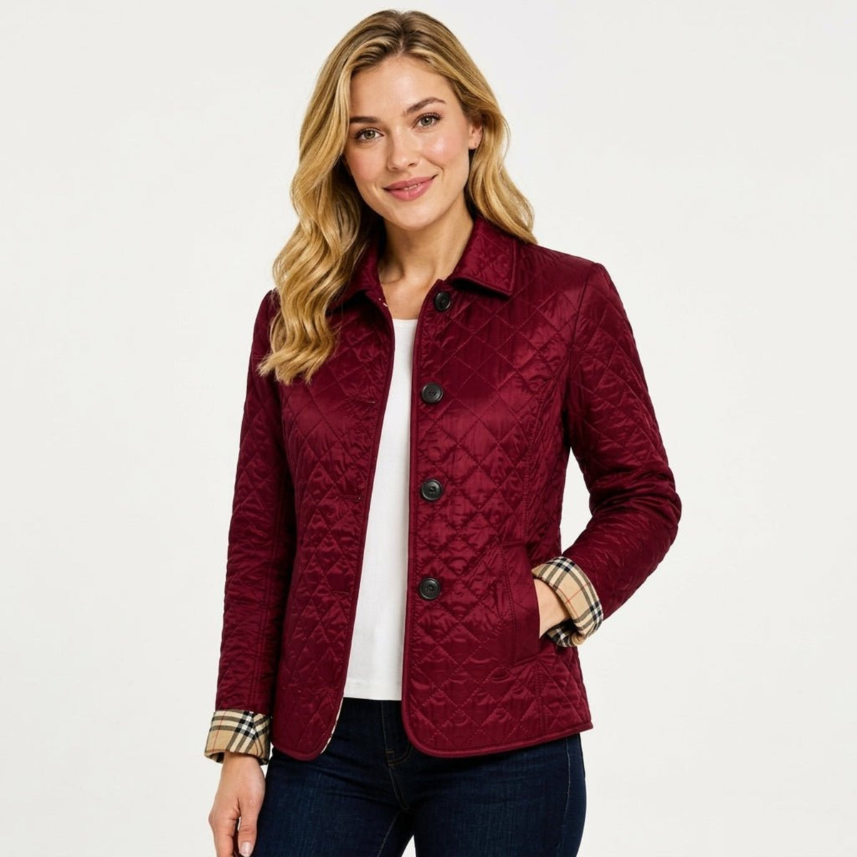 Women's Quilted Jacket with Collar, Button Front, Regular Fit