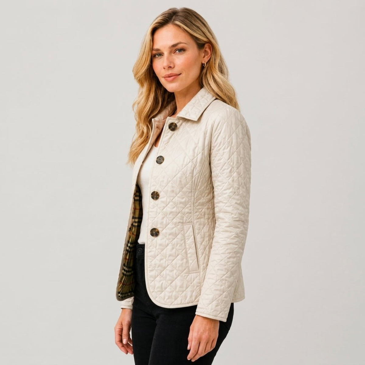 Women's Quilted Jacket with Collar, Button Front, Regular Fit