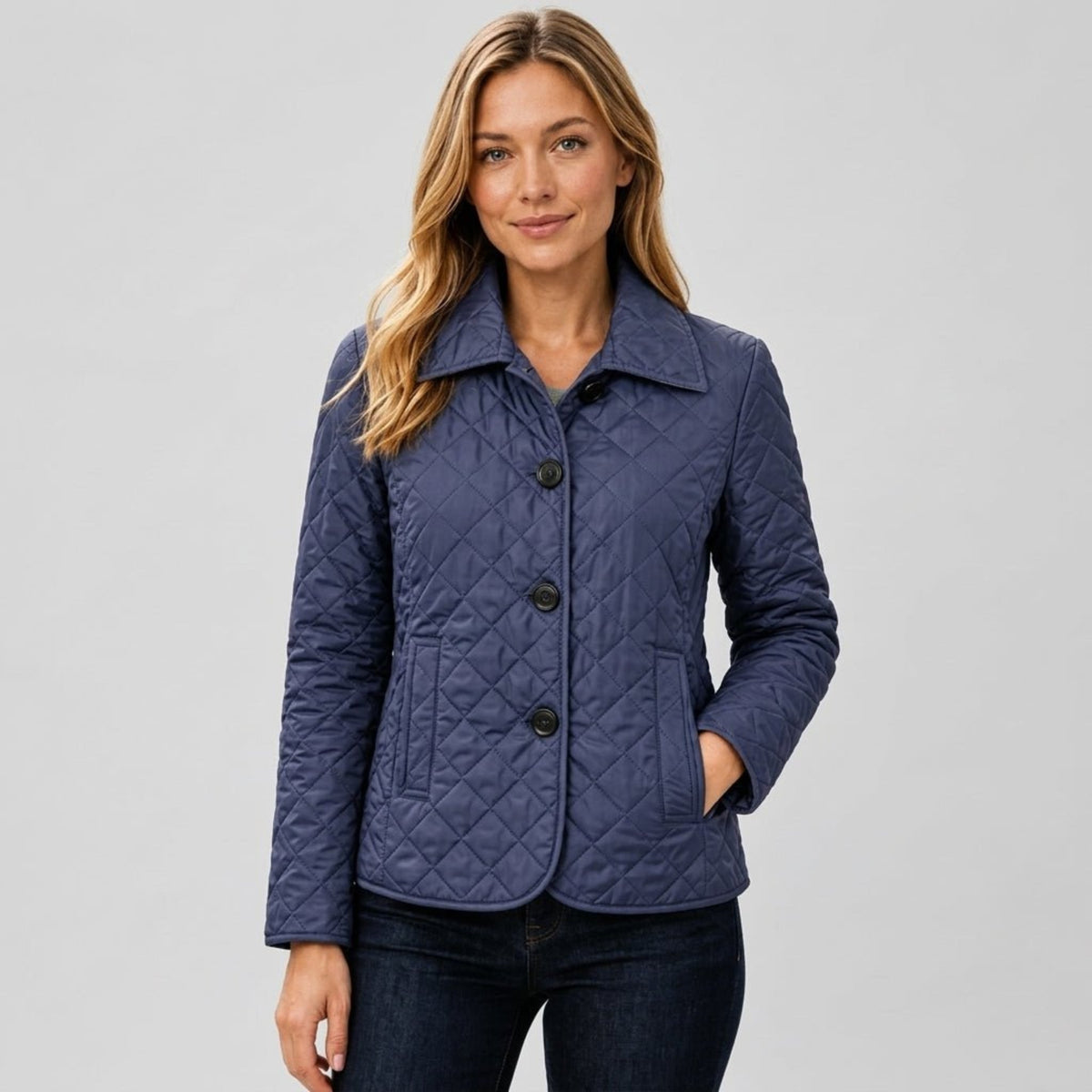 Women's Quilted Jacket with Collar, Button Front, Regular Fit
