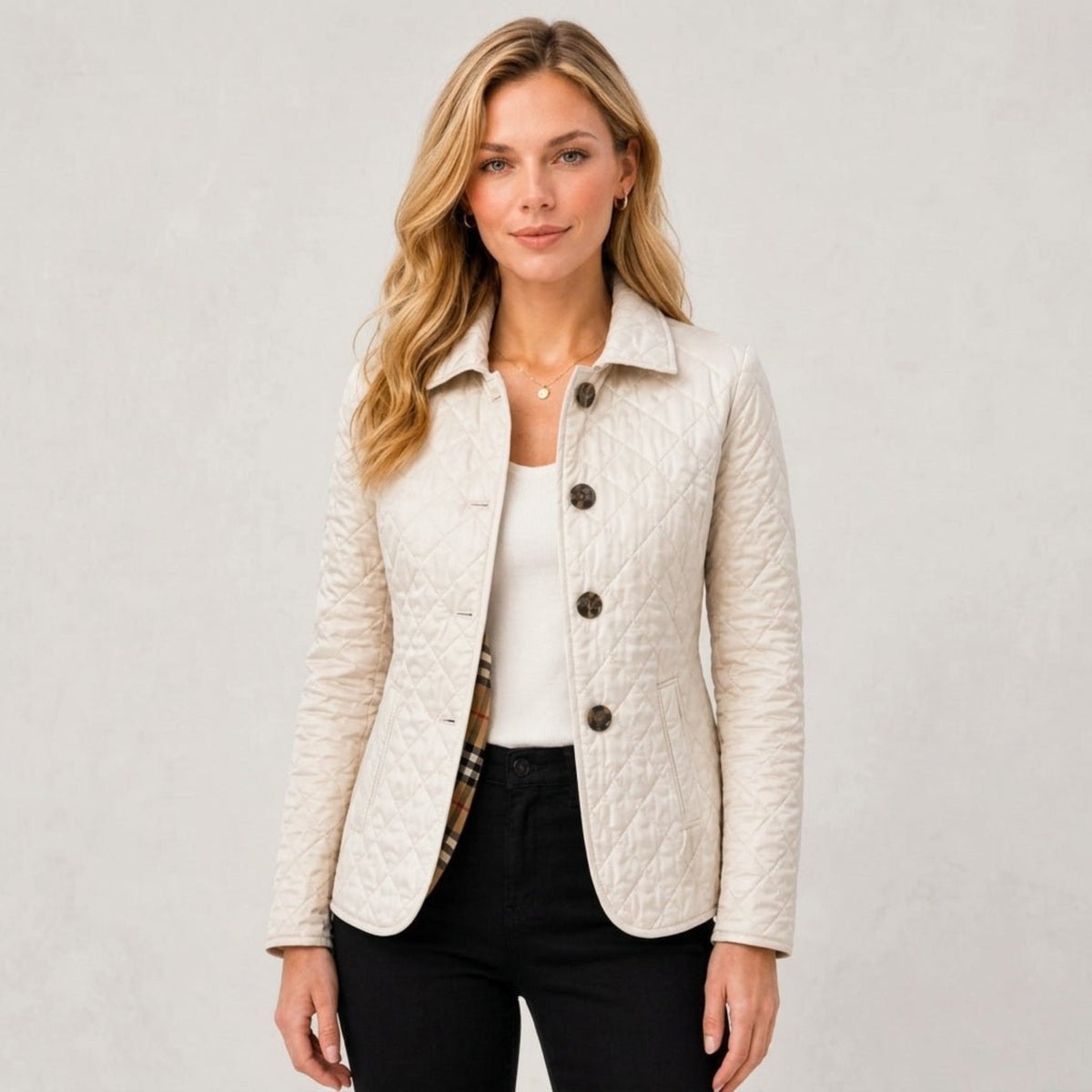 Women's Quilted Jacket with Collar, Button Front, Regular Fit