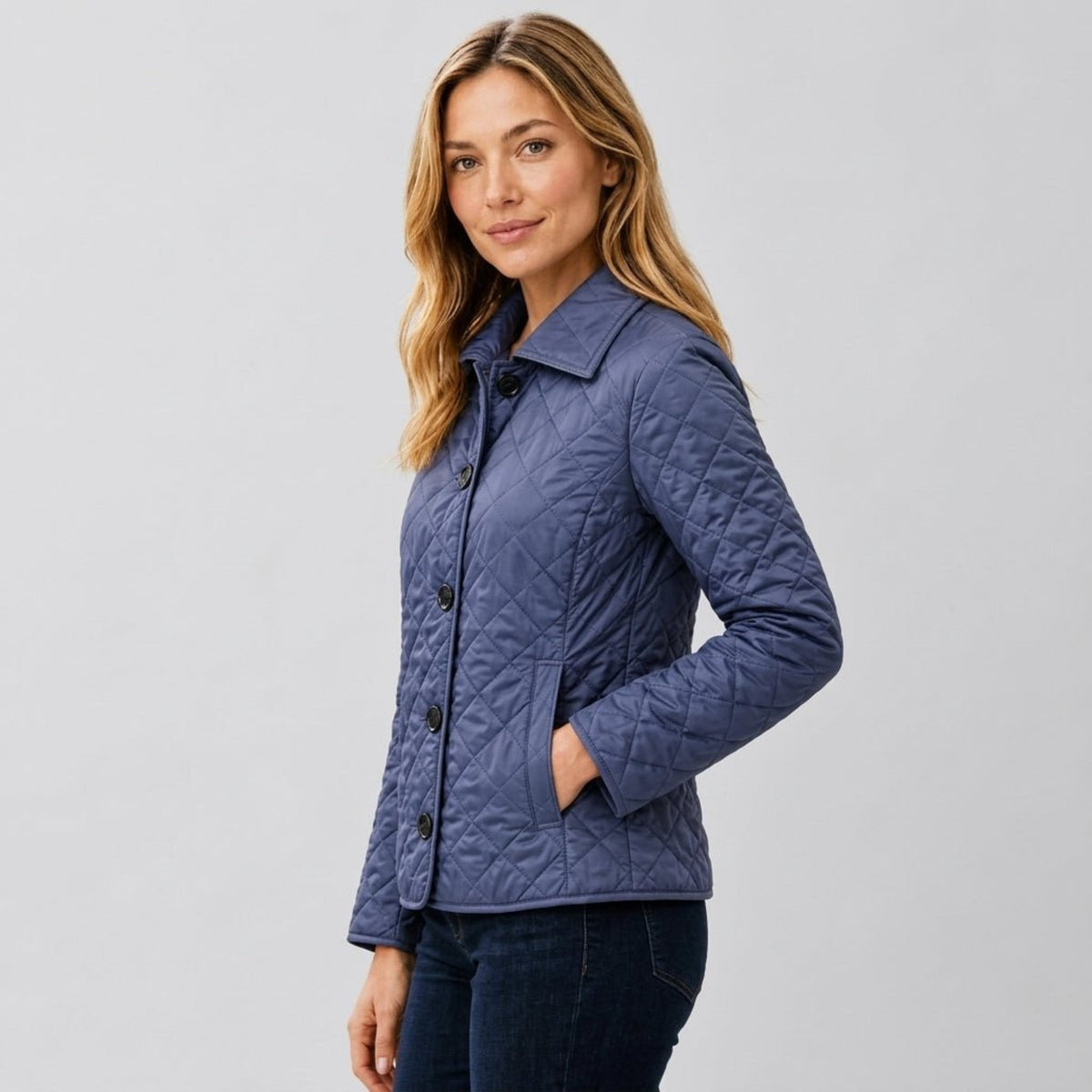 Women's Quilted Jacket with Collar, Button Front, Regular Fit