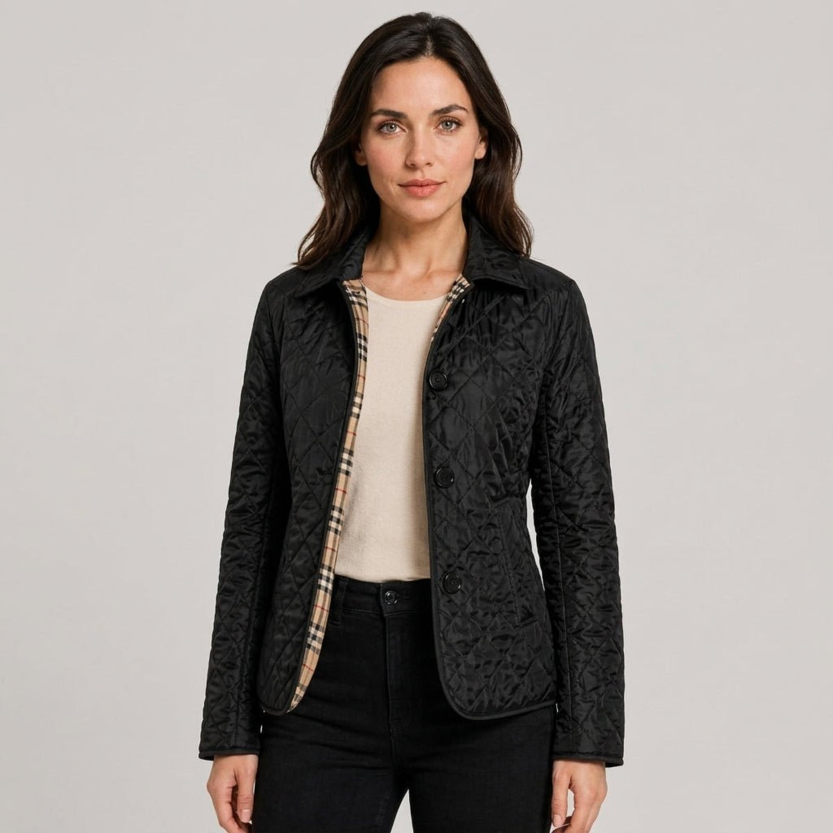 Women's Quilted Jacket with Collar, Button Front, Regular Fit