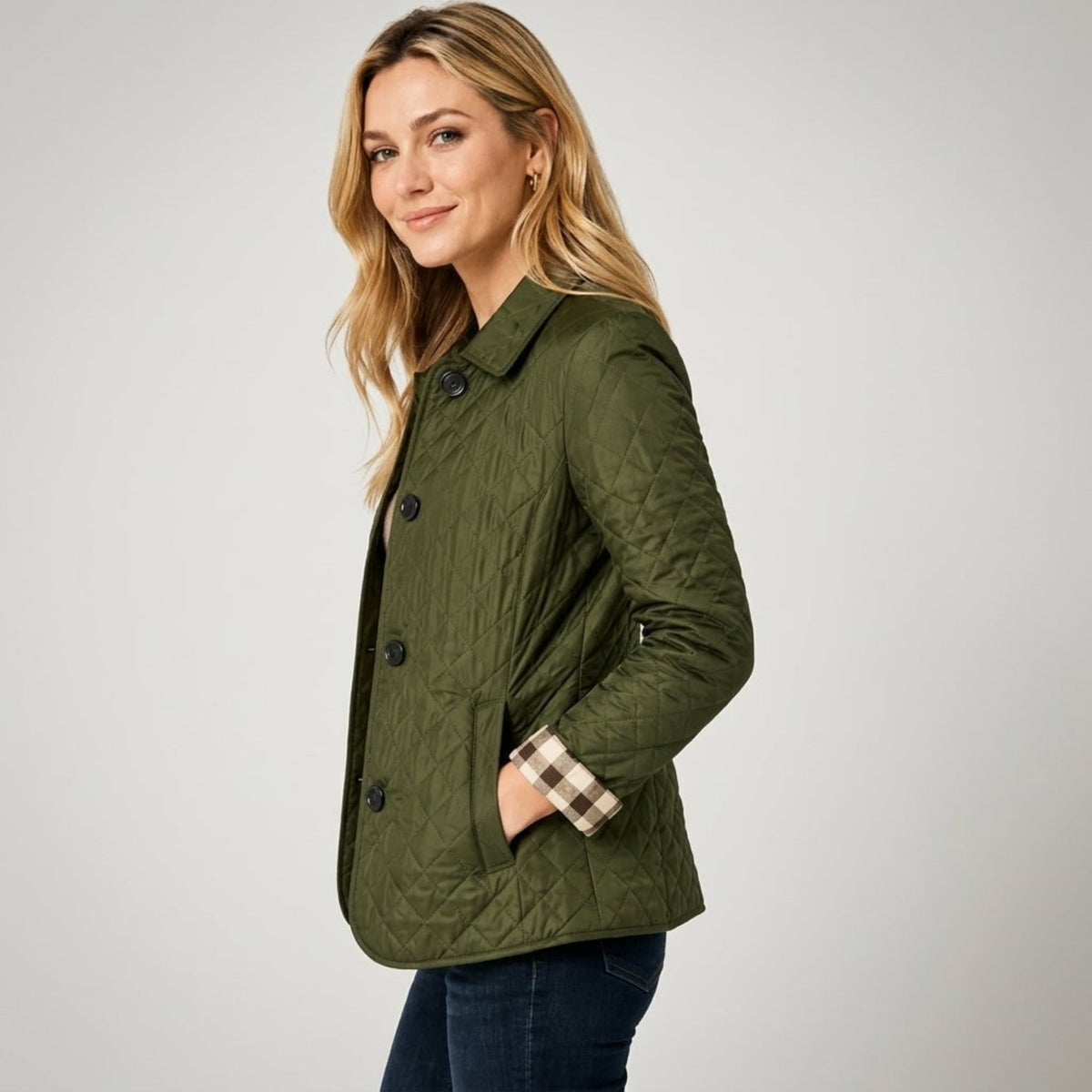 Women's Quilted Jacket with Collar, Button Front, Regular Fit