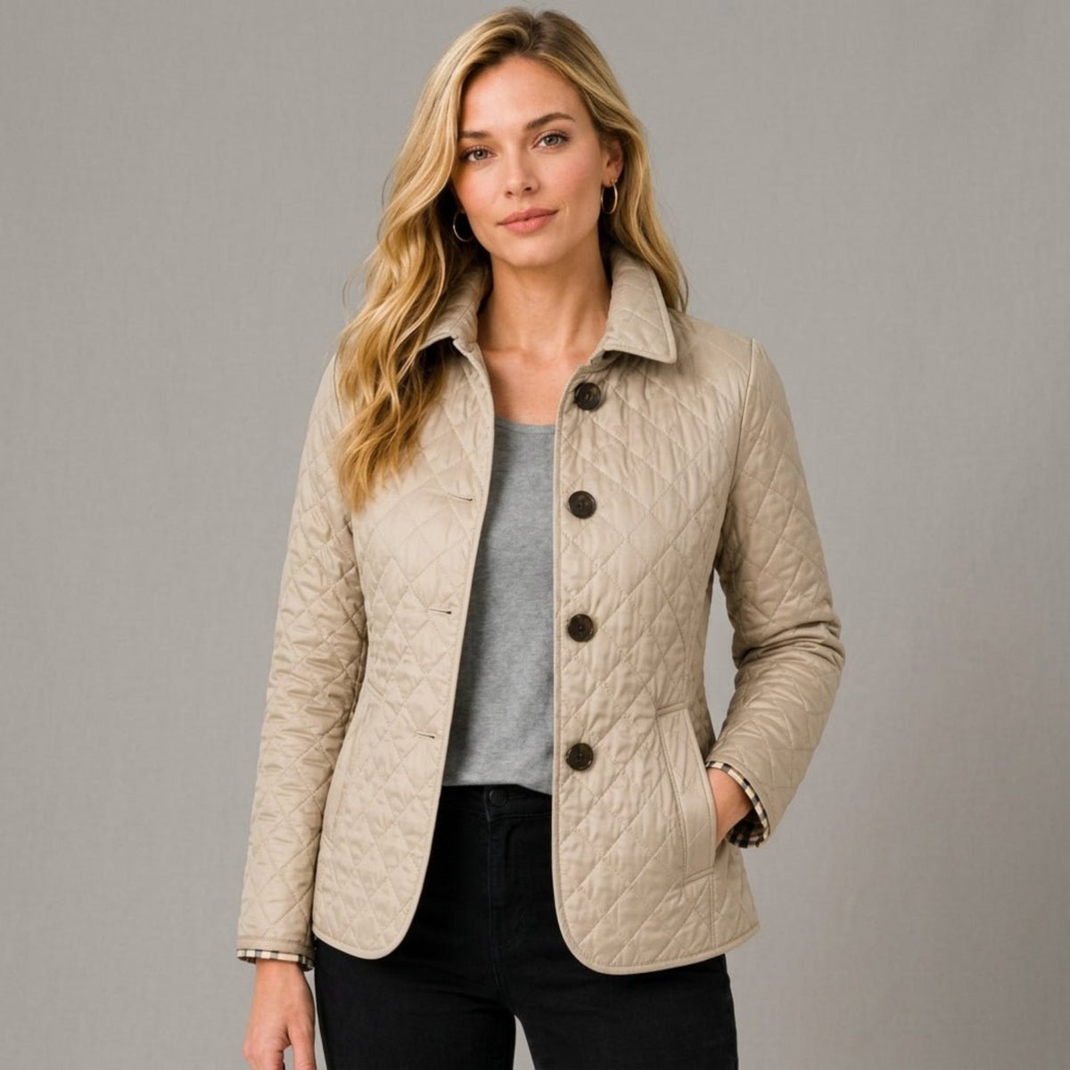 Women's Quilted Jacket with Collar, Button Front, Regular Fit