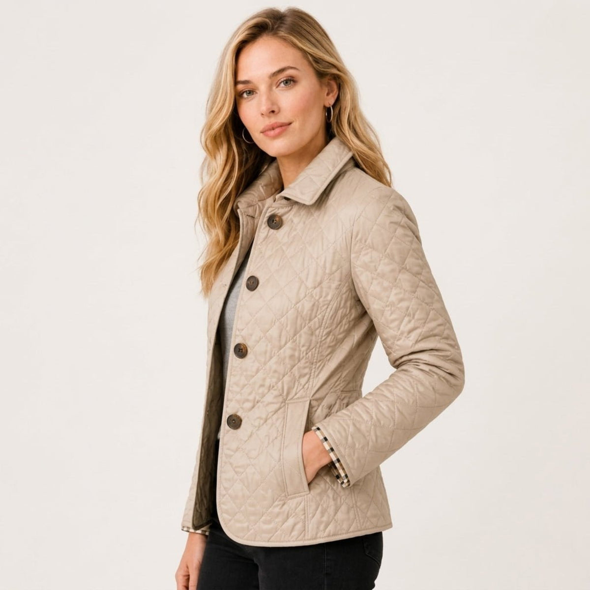 Women's Quilted Jacket with Collar, Button Front, Regular Fit