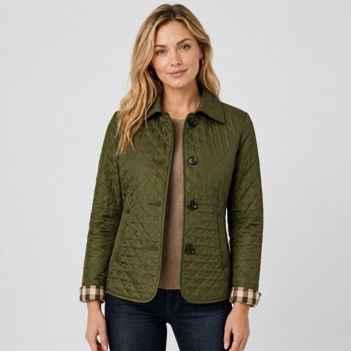 Women's Quilted Jacket with Collar, Button Front, Regular Fit