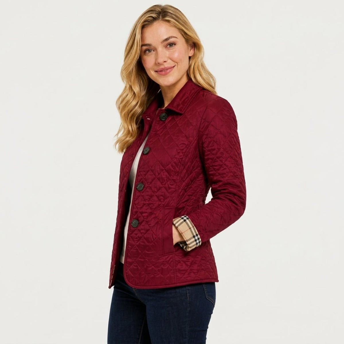 Women's Quilted Jacket with Collar, Button Front, Regular Fit