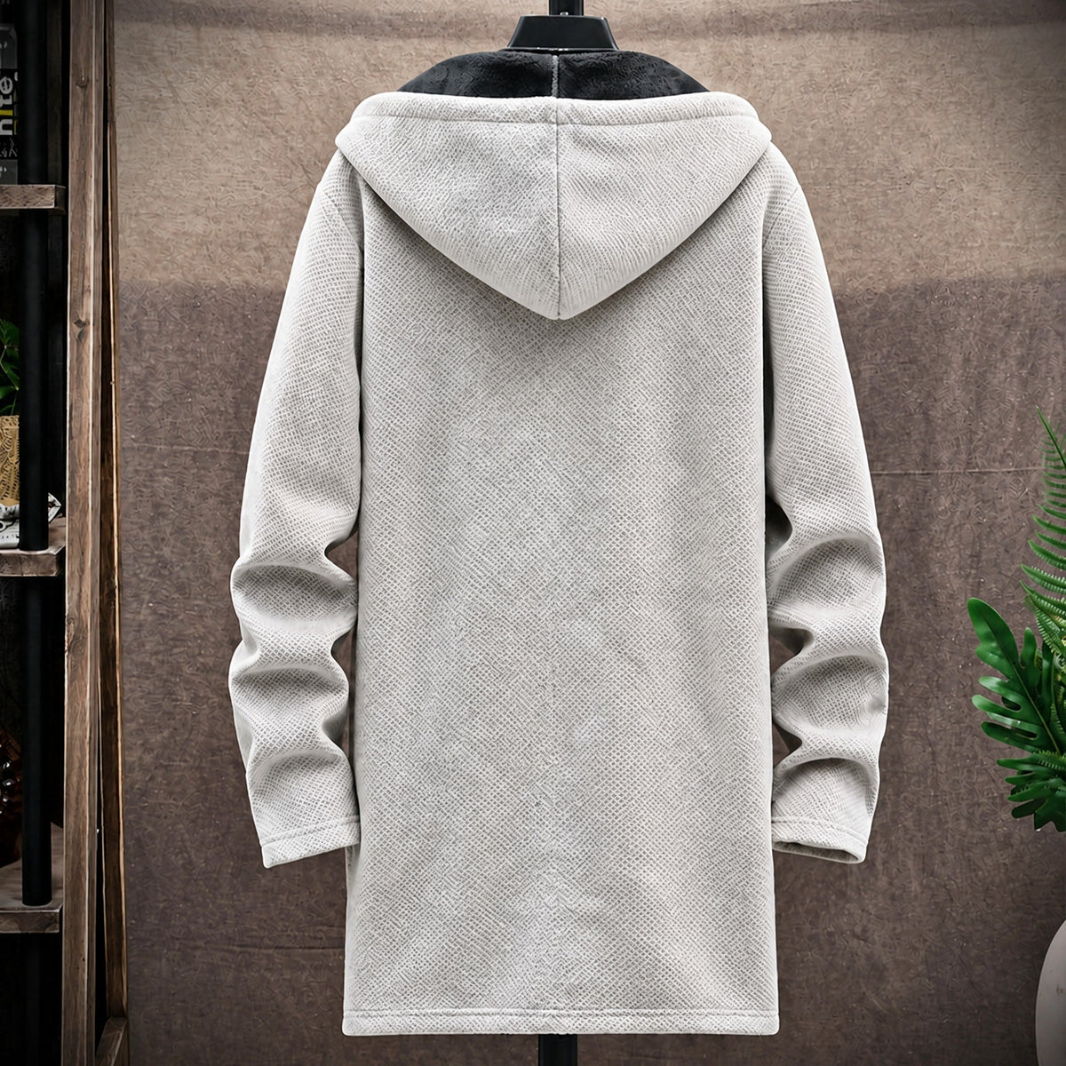 Men's Longline Hooded Knit Jacket, Soft Fleece Lining, Regular Fit