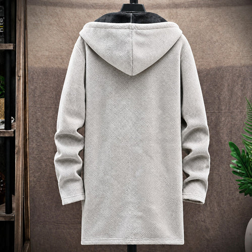 Men's Longline Hooded Knit Jacket, Soft Fleece Lining, Regular Fit