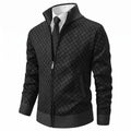 Men's Diamond Knit Zip-Up Jacket with Stand Collar, Slim Fit