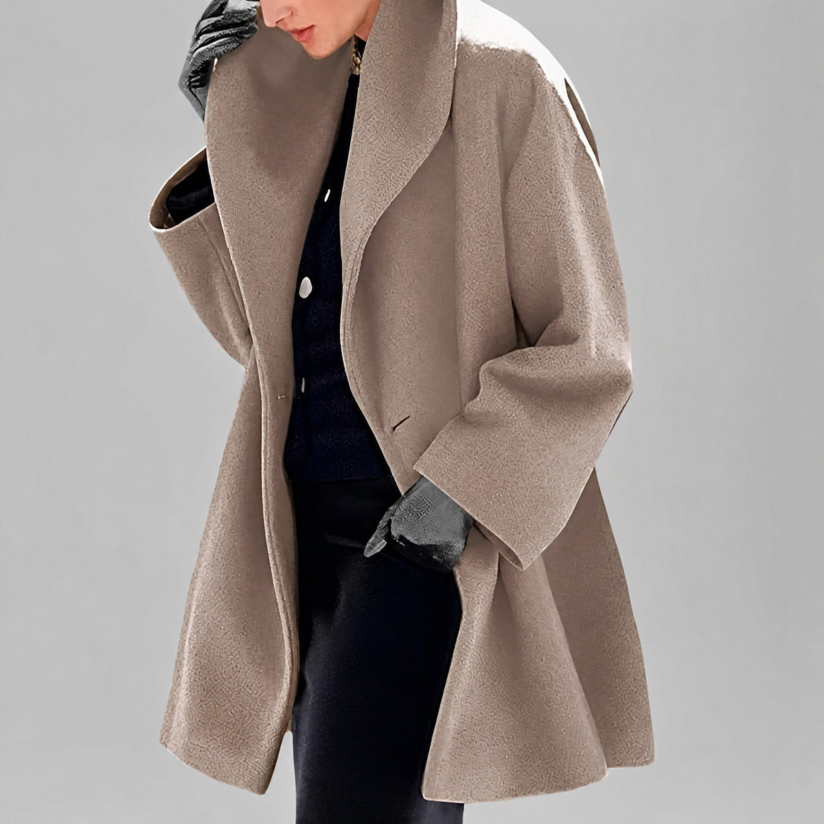 Women's Oversized Longline Coat with Shawl Collar, Relaxed Fit