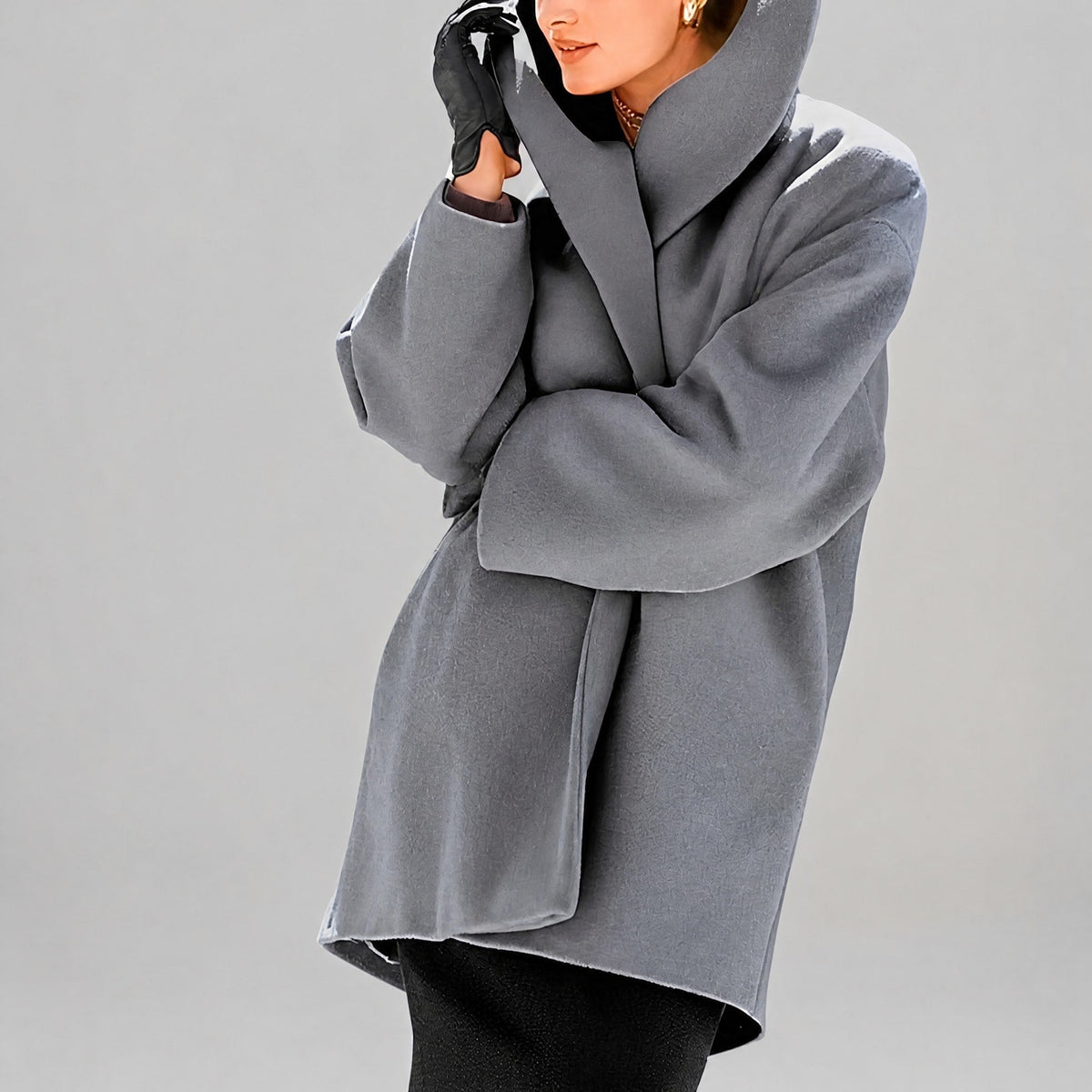 Women's Oversized Longline Coat with Shawl Collar, Relaxed Fit