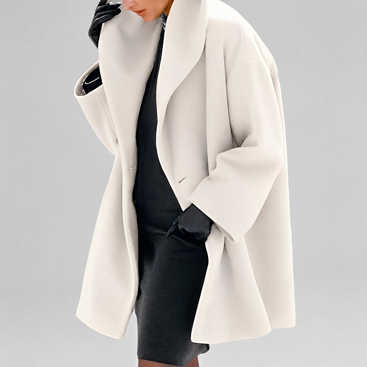 Women's Oversized Longline Coat with Shawl Collar, Relaxed Fit
