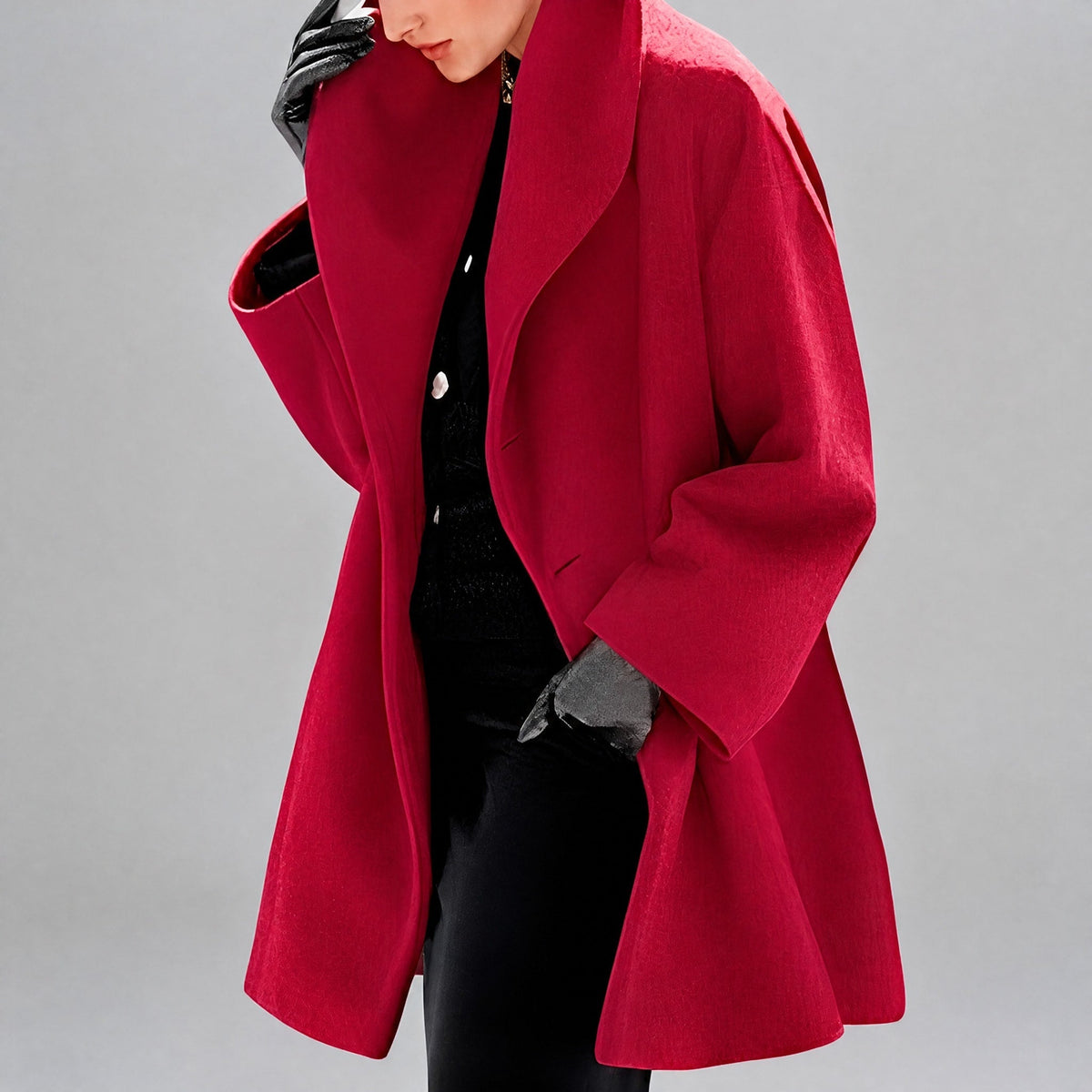 Women's Oversized Longline Coat with Shawl Collar, Relaxed Fit
