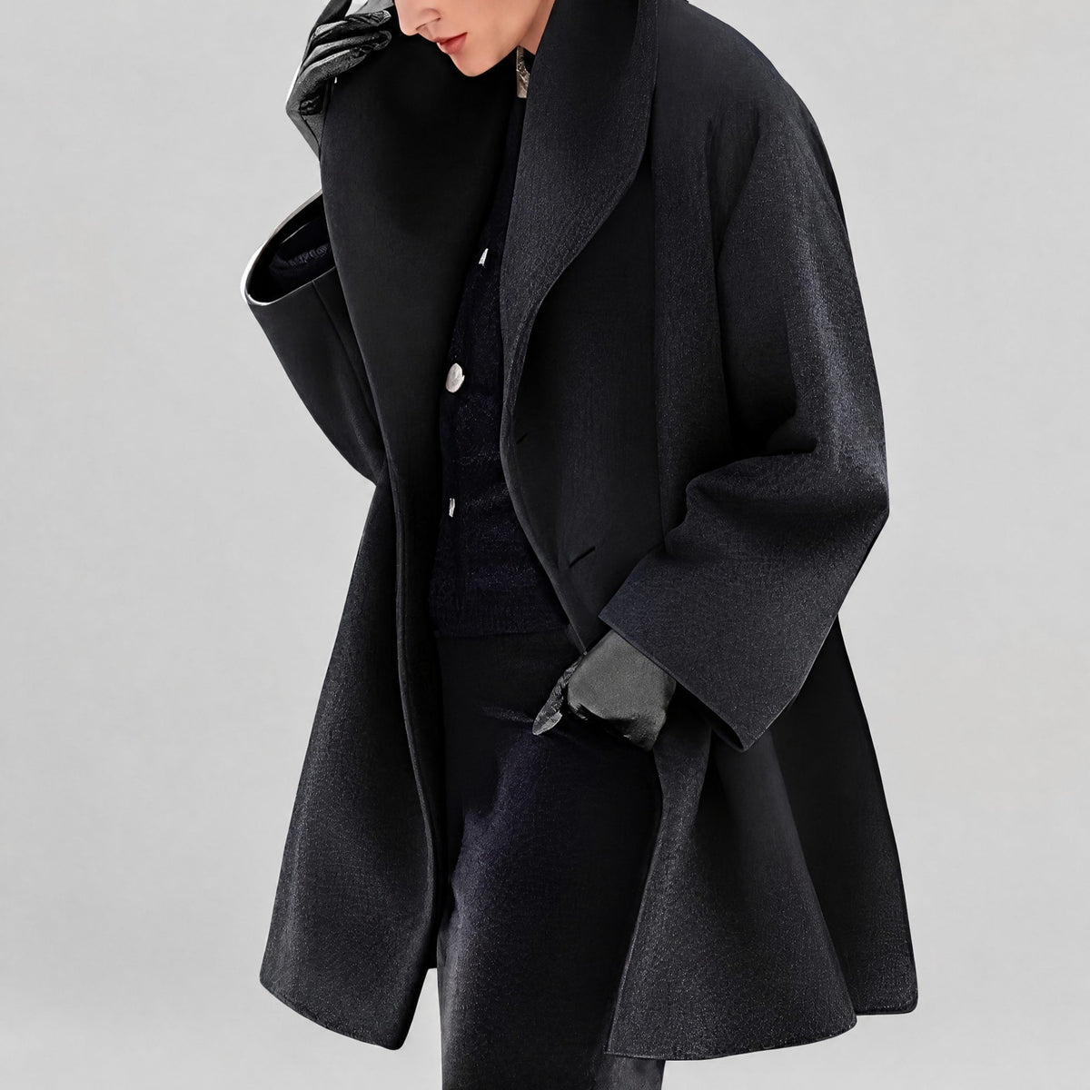 Women's Oversized Longline Coat with Shawl Collar, Relaxed Fit