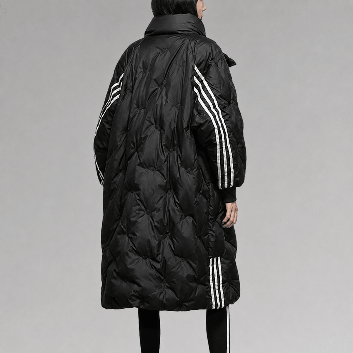 Niya - Women's Hooded Longline Puffer Coat with Striped Cuffs
