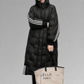 Niya - Women's Hooded Longline Puffer Coat with Striped Cuffs