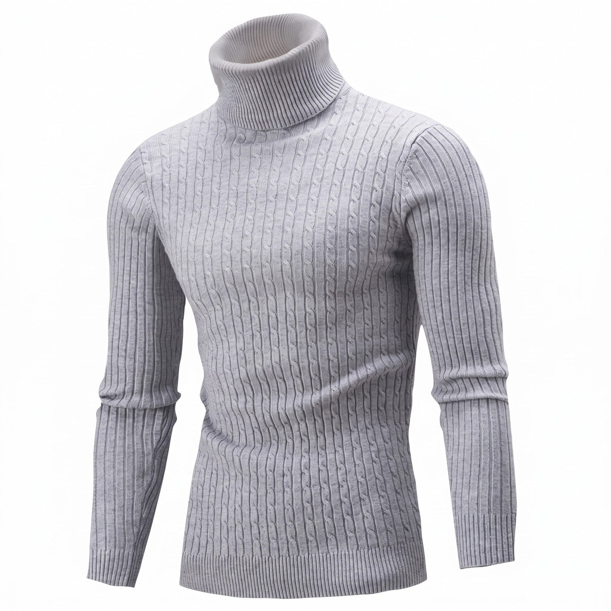 Men's Cable Knit Roll Neck Jumper, Slim Fit with Ribbed Cuffs