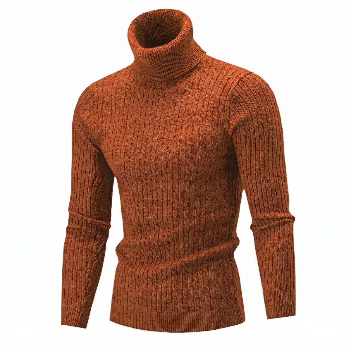 Men's Cable Knit Roll Neck Jumper, Slim Fit with Ribbed Cuffs