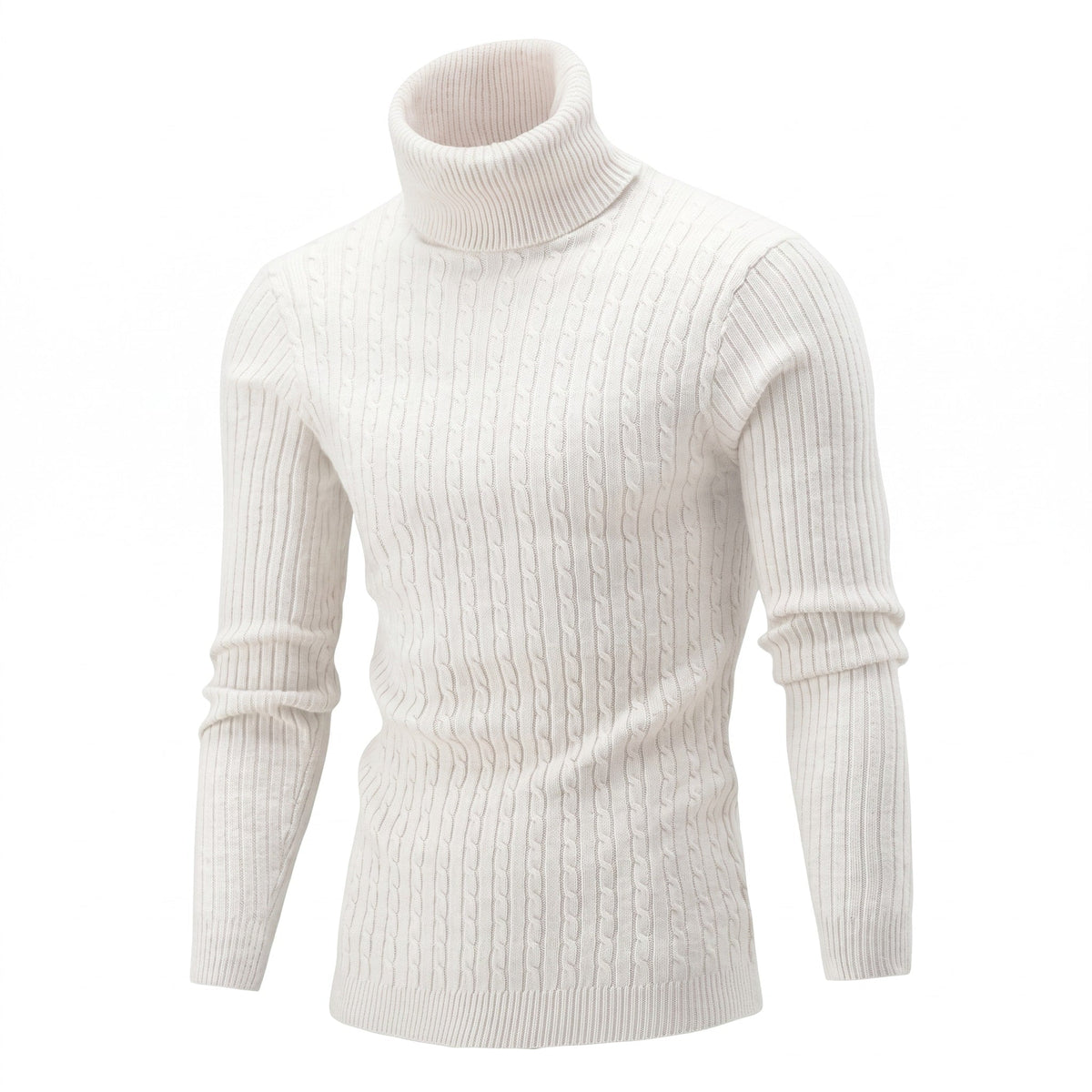 Men's Cable Knit Roll Neck Jumper, Slim Fit with Ribbed Cuffs
