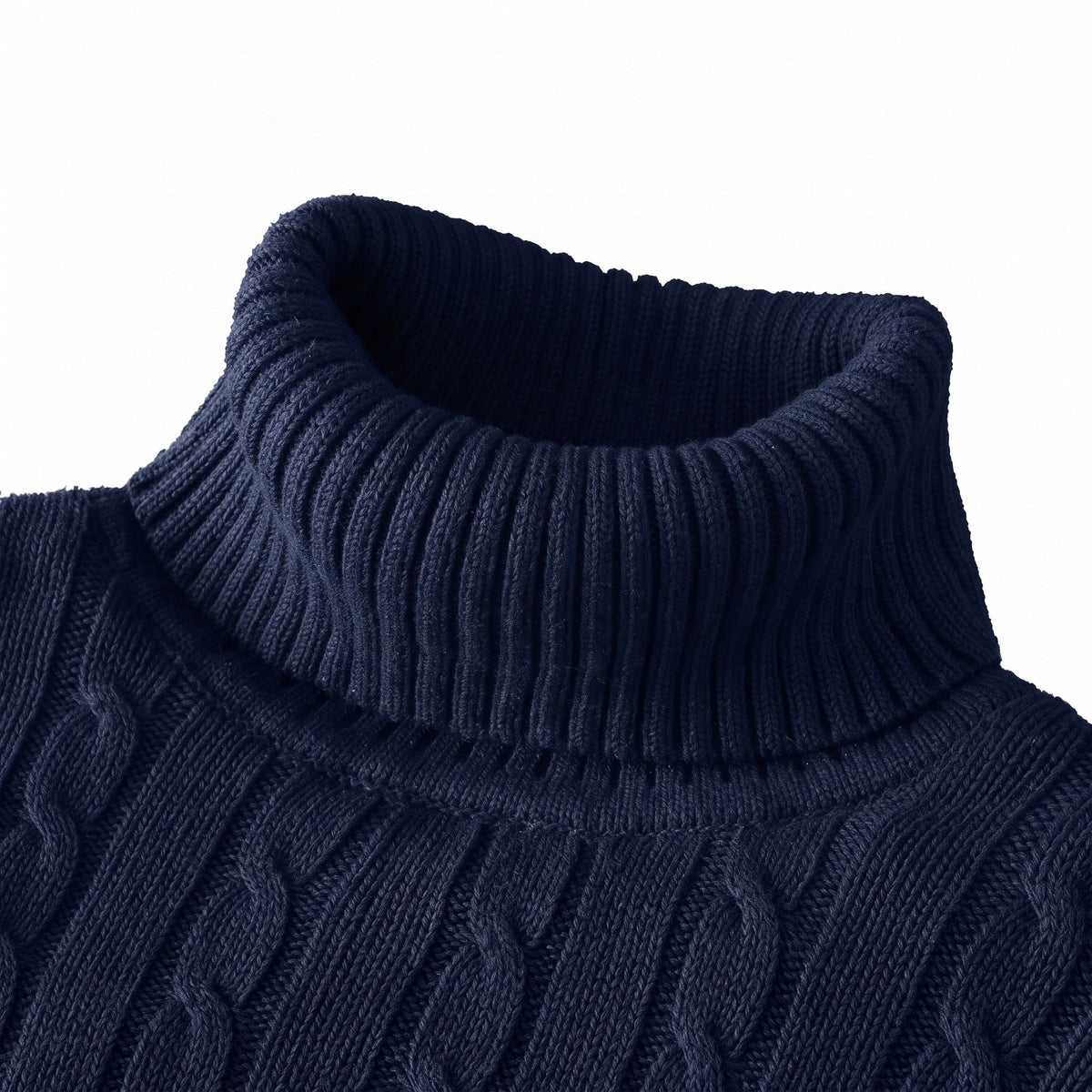Men's Cable Knit Roll Neck Jumper, Slim Fit with Ribbed Cuffs