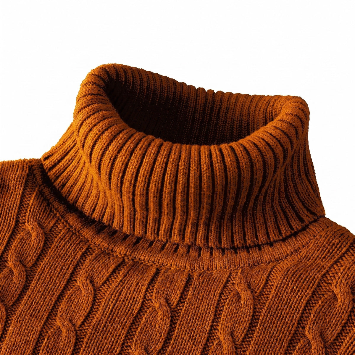 Men's Cable Knit Roll Neck Jumper, Slim Fit with Ribbed Cuffs