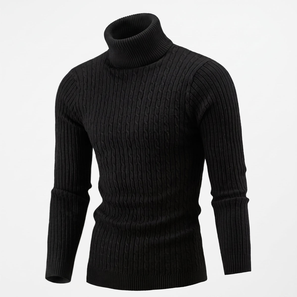 Men's Cable Knit Roll Neck Jumper, Slim Fit with Ribbed Cuffs