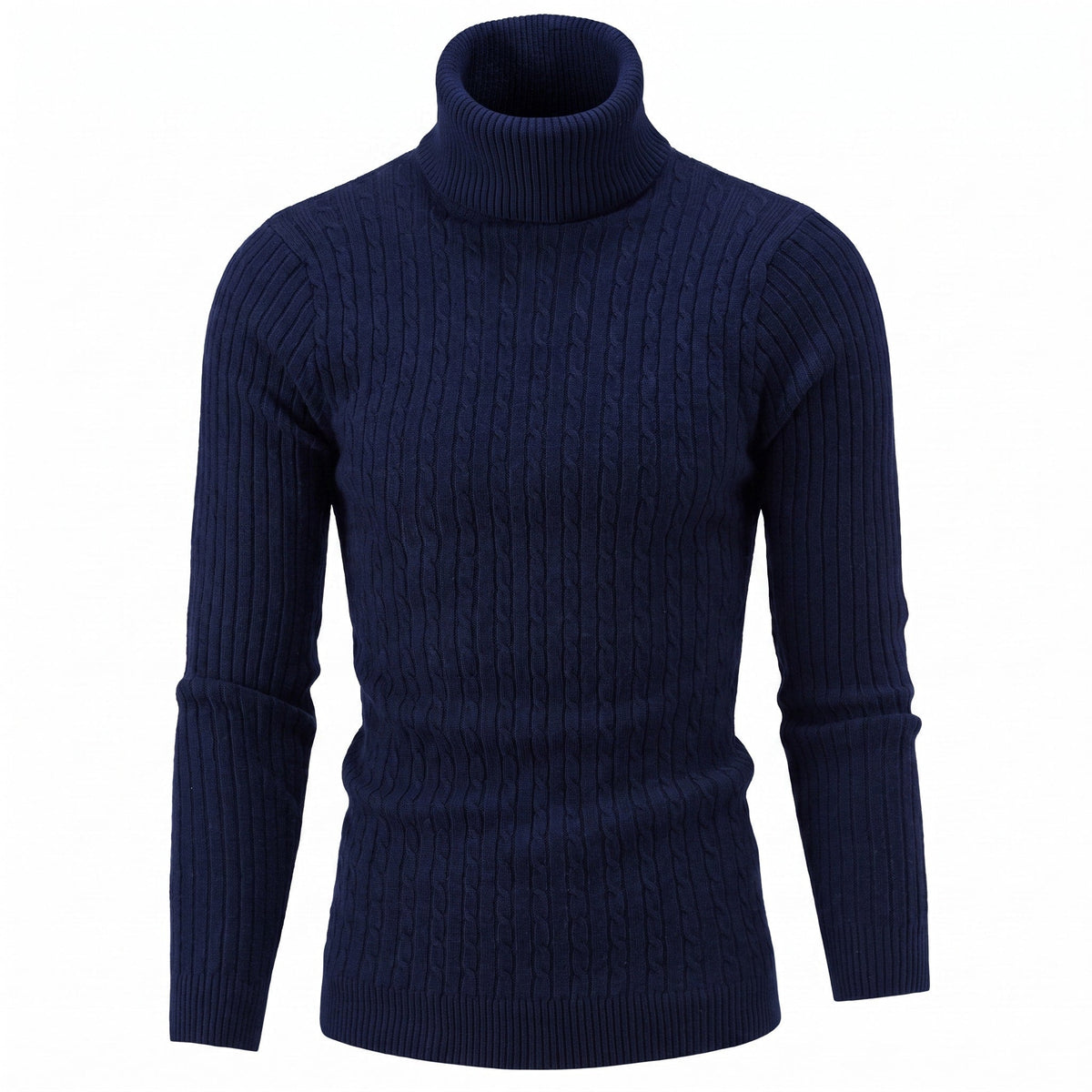 Men's Cable Knit Roll Neck Jumper, Slim Fit with Ribbed Cuffs