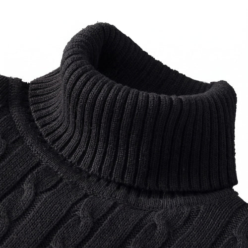Men's Cable Knit Roll Neck Jumper, Slim Fit with Ribbed Cuffs