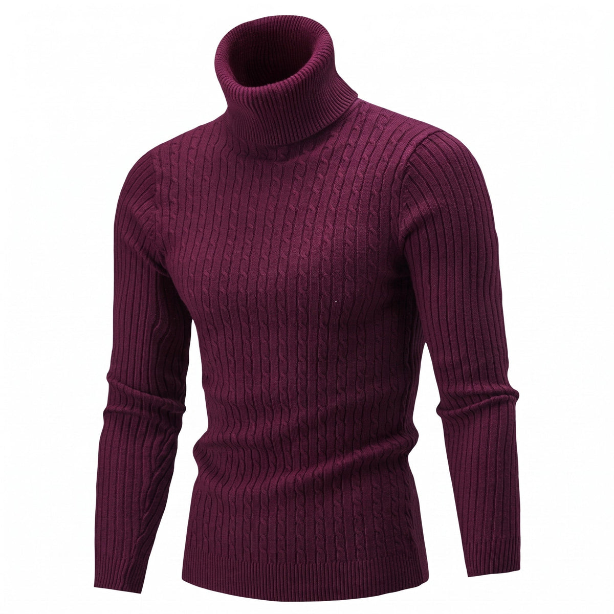 Men's Cable Knit Roll Neck Jumper, Slim Fit with Ribbed Cuffs