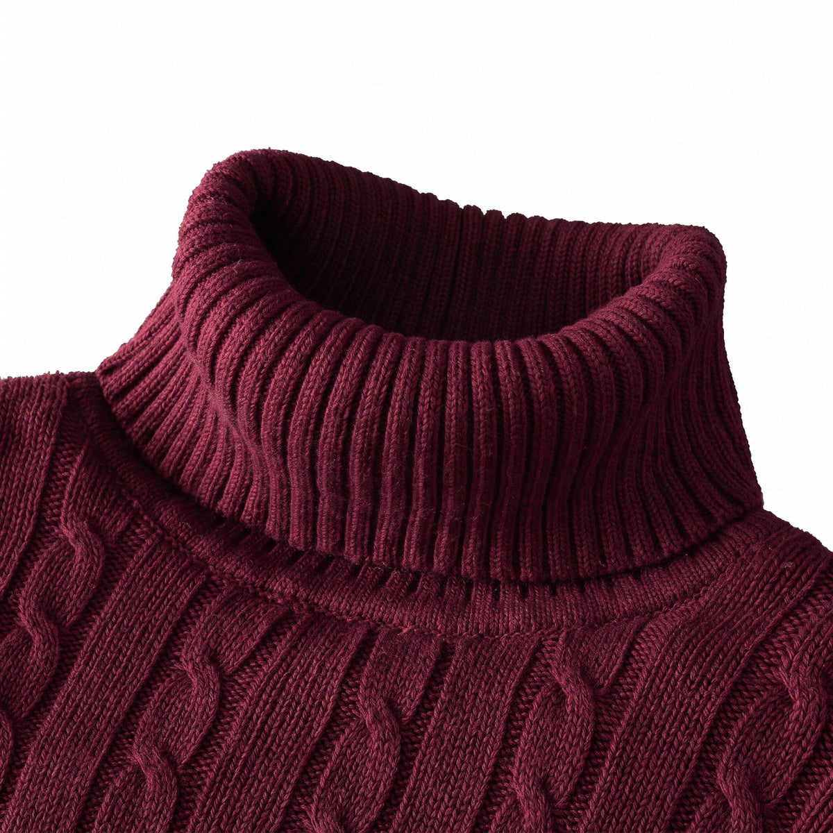 Men's Cable Knit Roll Neck Jumper, Slim Fit with Ribbed Cuffs