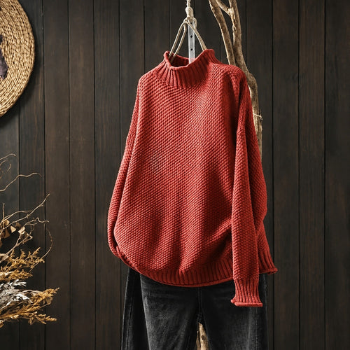 Men's Chunky Knit Roll Neck Jumper, Oversized Relaxed Fit